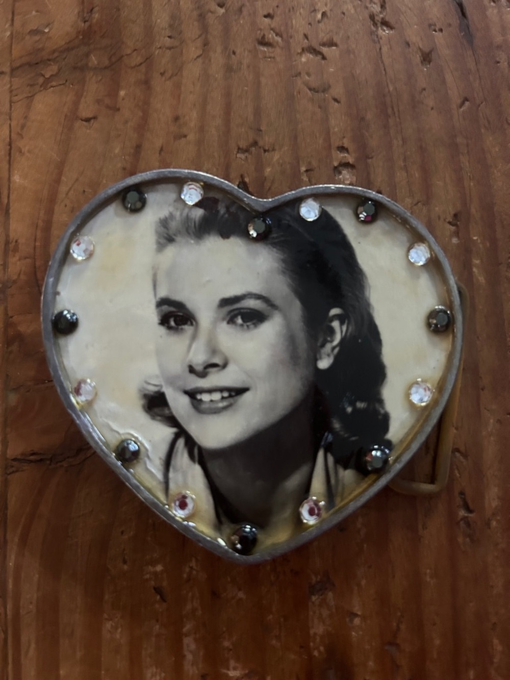 RARE!! Vintage Heart-Shaped rhinestone, embellished, buckle photo, Grace kelly